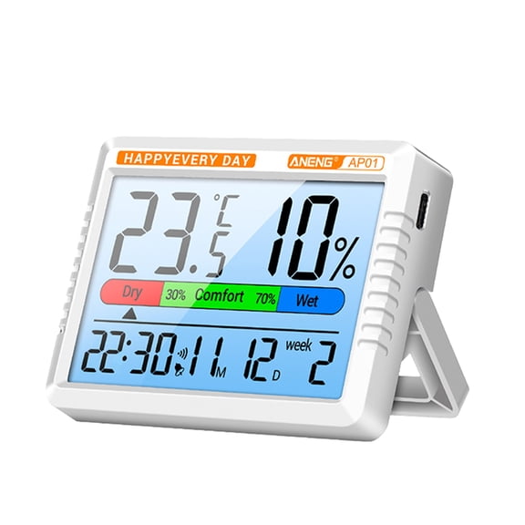 Digital Hygrometer Indoor Thermometer Room Humidity Gauge & Pro Accuracy Calibration Digital Handheld Precision Air Thermometer Hygrometer Alarm Calendar (Black)