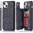thumbnail image 1 of wonima11 Cavor for iPhone 13 Case with Card Holder, for iPhone 13 Wallet Case for Women Men, Stand and Strap,Leopard Grain Shockproof Protective Phone Cover-Black, 1 of 1