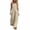 Khaki, variant on Womens Linen Blend Sleeveless One Piece Jumpsuit Dual Side Hand Pockets Elastic Waist Full Length Straight Leg Casual Summer Breathable Romper Trousers