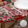 thumbnail image 3 of Red Gingerbread Christmas Round Tablecloth, Fitted Table Cover with Elastic for 36"-44" Round Tables, Xmas Tree Gift House Star Table Cloth Outdoor Indoor Dinning Party Waterproof Tablecloths, 3 of 7