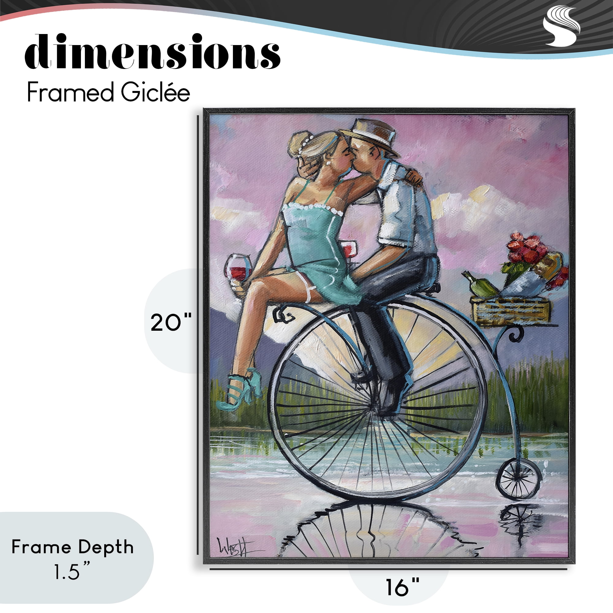 Stupell Industries Romantic Picnic on Bicycle Black Framed Giclee Art, design by Ronald West