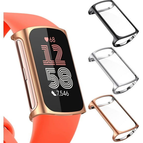 MYKOMI 3-Pack Screen Protector Compatible with Fitbit Charge 6/5 (Not for Charge 4/3), TPU Rugged Bumper Case Cover All-Around Protective Plated Bumper Shell Accessories for Charge 6 5 Smartwatch