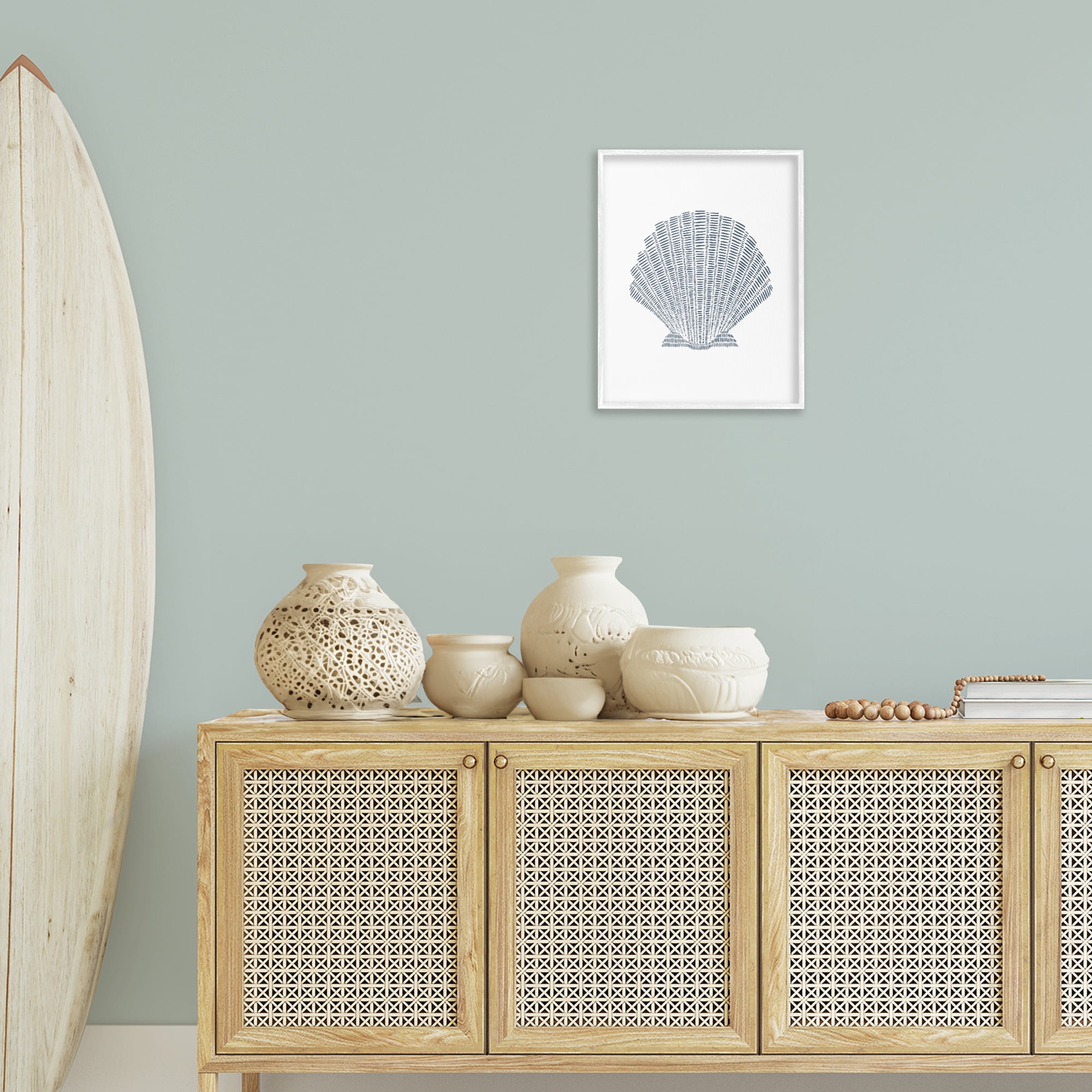 Stupell Industries Minimal Sea Shell Coastal Painting White Framed Art Print Wall Art, 16 x 20