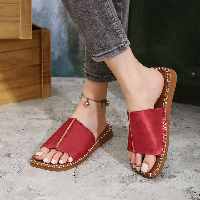 Gspmoly Sandales à Enfiler pour Femmes, Nouvelles Pantoufles d'Été à la Mode et Décontractées pour Femmes, Couleur Unie, Bout Ouvert, Pantoufles de Plage, Pantoufles pour Femmes Intérieur Rouge 40