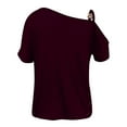 thumbnail image 6 of RQYYD One Shoulder Tops for Womens Asymmetrical Metal Strap Batwing Short Sleeve T Shirts Summer Casual Pleated Tunic Blouse(Purple,3XL), 6 of 6