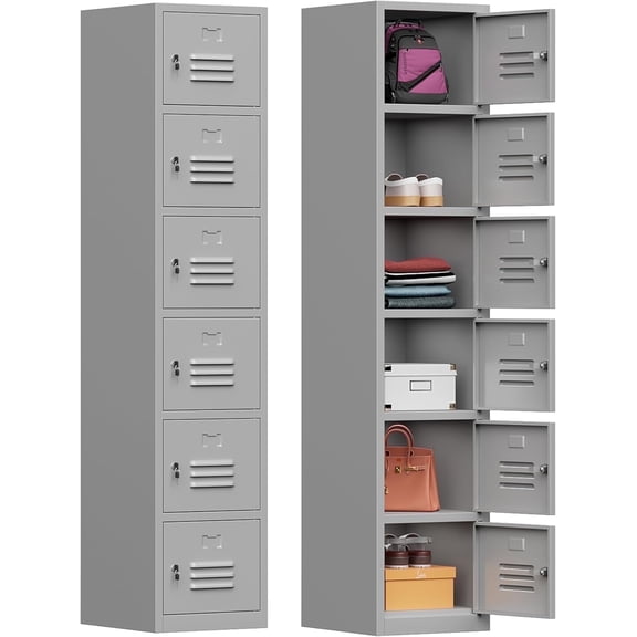 71" Metal Storage Cabinet with 6 Doors,Metal Lockers for Employees,Lockable Locker Cabinets for School, Gym, Home, Office Staff, Garage-Assembly Required(Gray)