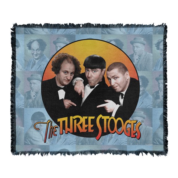 Three Stooges Blanket, 50'x60' Portraits Woven Tapestry Cotton Blend Fringed Throw