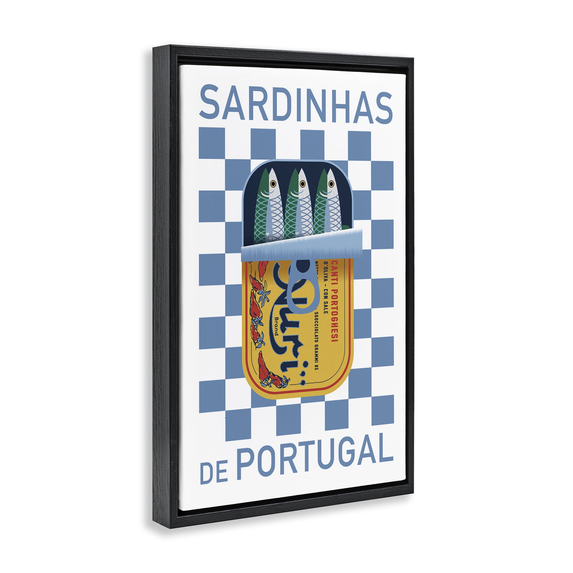 Stupell Industries Portuguese Sardines Can Food & Beverage Painting Black Floater Framed Art Print Wall Art, 17 x 25