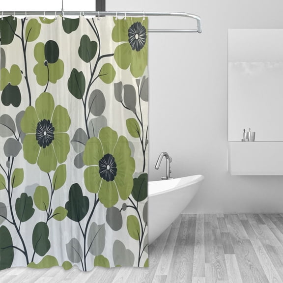 Yayeee Shower Curtain with Hooks 72"x72" Waterproof Fabric Bathroom Hanging Decor, Retro Flower Print