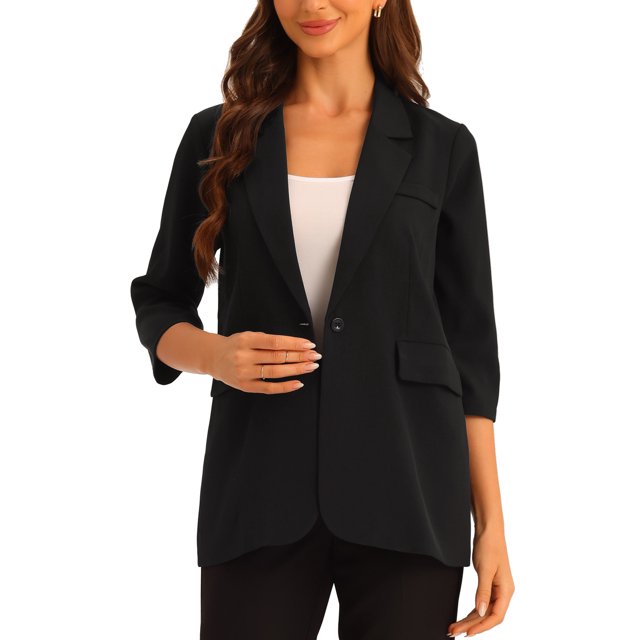Blazer de oficina elástico INSPIRE CHIC para mujeres con cuello de solapa, chaqueta de traje casual elegante negra M