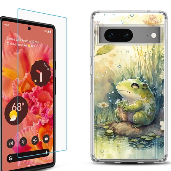 OneToughShield ® for Google Pixel 7a Shockproof Bumper Phone Case, with Tempered Glass Screen Protector - Forg