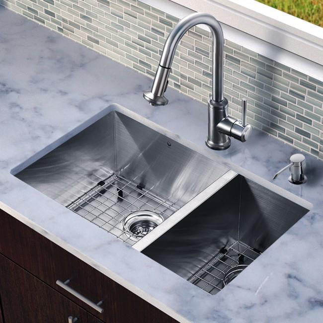 All in One 29-inch Undermount Stainless Steel Double Bowl Kitchen Sink ...