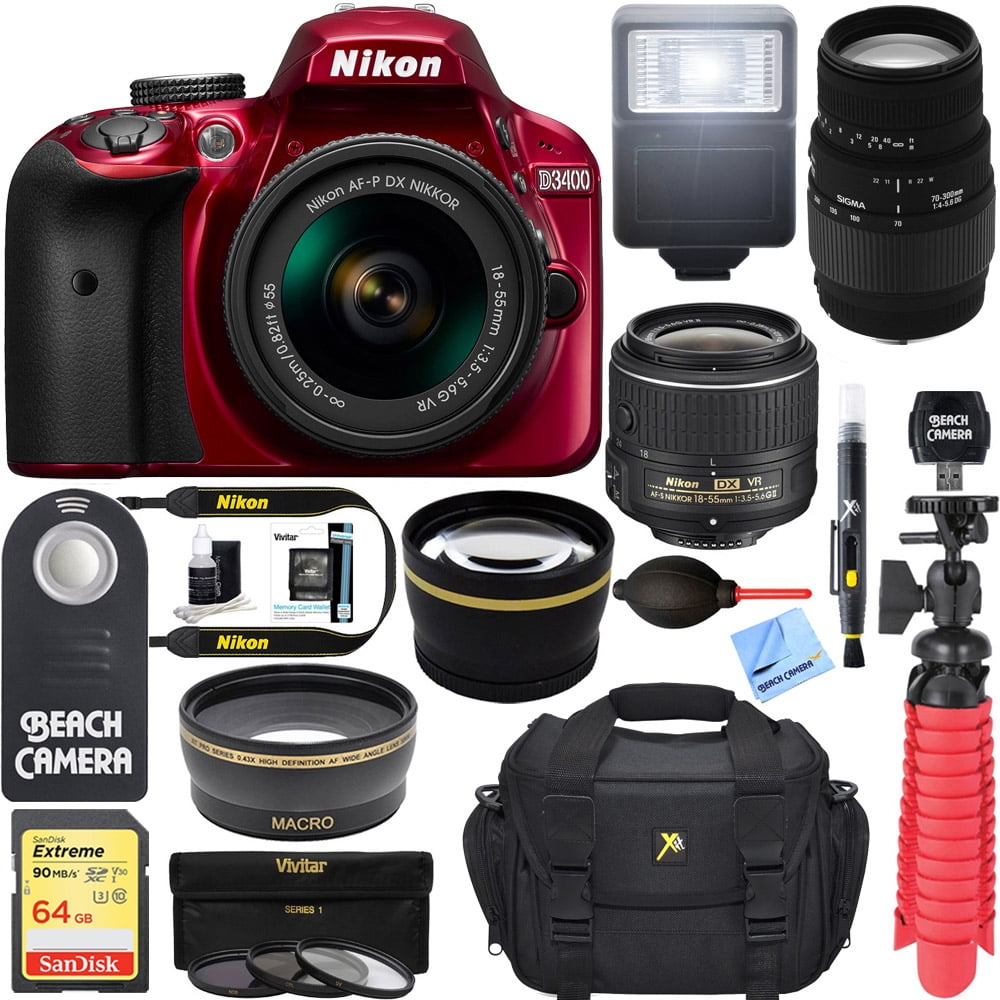 Nikon D3400 24.2 MP DSLR Camera + (18-55mm VR Nikon & 70-300mm SLD DG