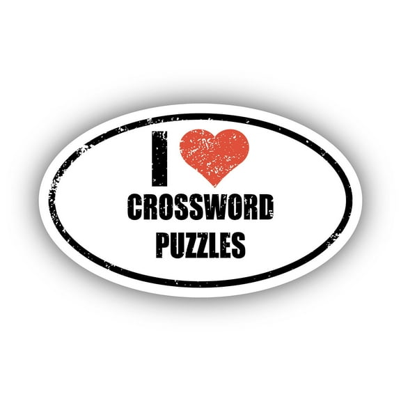 I Love Crossword Puzzles I Heart Euro Oval Sticker Vinyl 3M Decal 3 In x 5 In