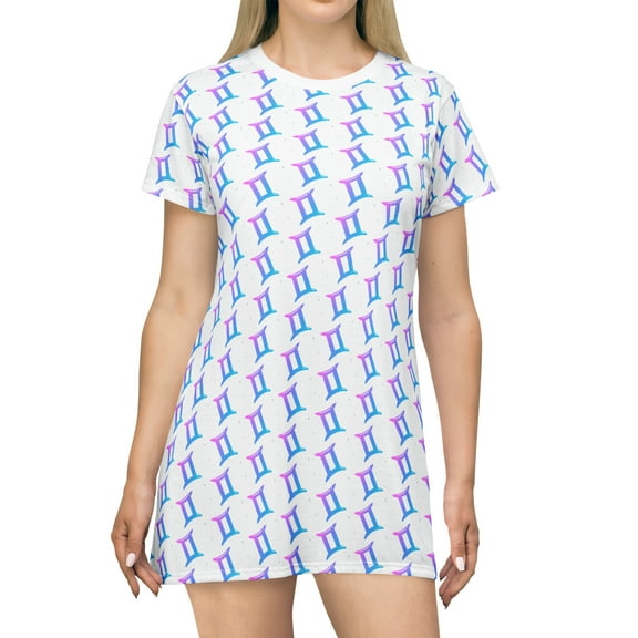 White Gemini Zodiac T-Shirt Dress 2.0