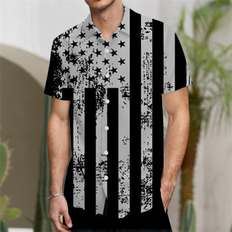 B91xZ Mens Shirts Short Sleeve Mens 3D Digital Printing Pocket