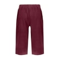 thumbnail image 5 of Womens Linen Capri Pants Summer Elastic Waist Cropped Pants Knee Length Lightweight Casual Shorts with Pockets Wine M, 5 of 5