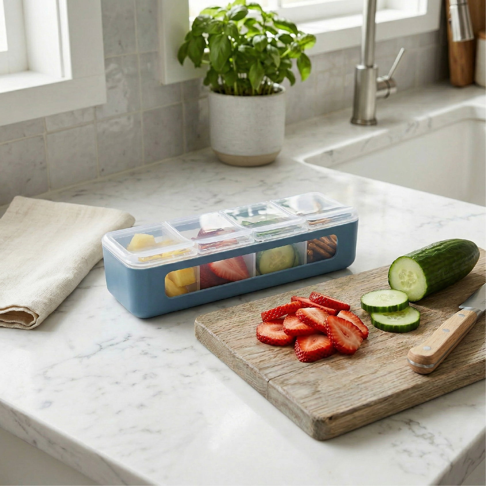 melii Snackle Box – 4 Compartment Snack Container with Lids, BPA-Free Food Storage for Kids & Adults, Travel & Crafts - Slate