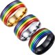 thumbnail image 1 of Heytea Anillo de orgullo arcoíris esmaltado de acero inoxidable de 8 mm para banda de compromiso de boda del orgullo Q lésbico y gay - -, 1 of 5