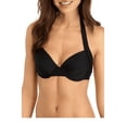 thumbnail image 2 of CALVIN KLEIN Women's Black Stretch Pleated Halter Tie Sweetheart Neck Convertible Swimsuit Top L, 2 of 3