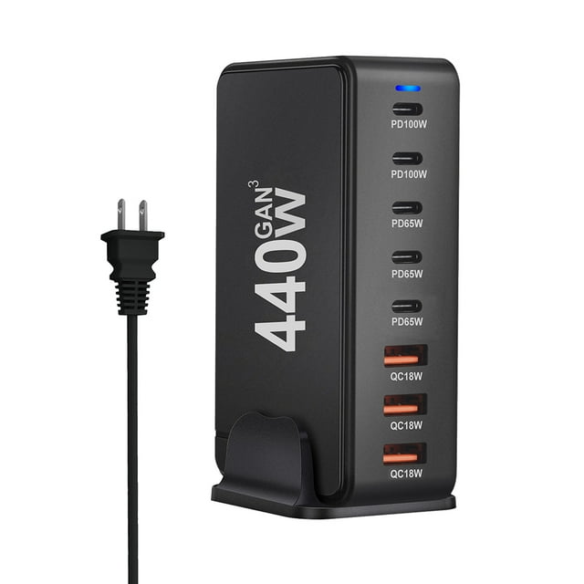 440W Quick PD Charger 8 Ports USB Type C Adapter Mobile Phone Laptop Charging Dock Stand ,Multifunctional fast charging