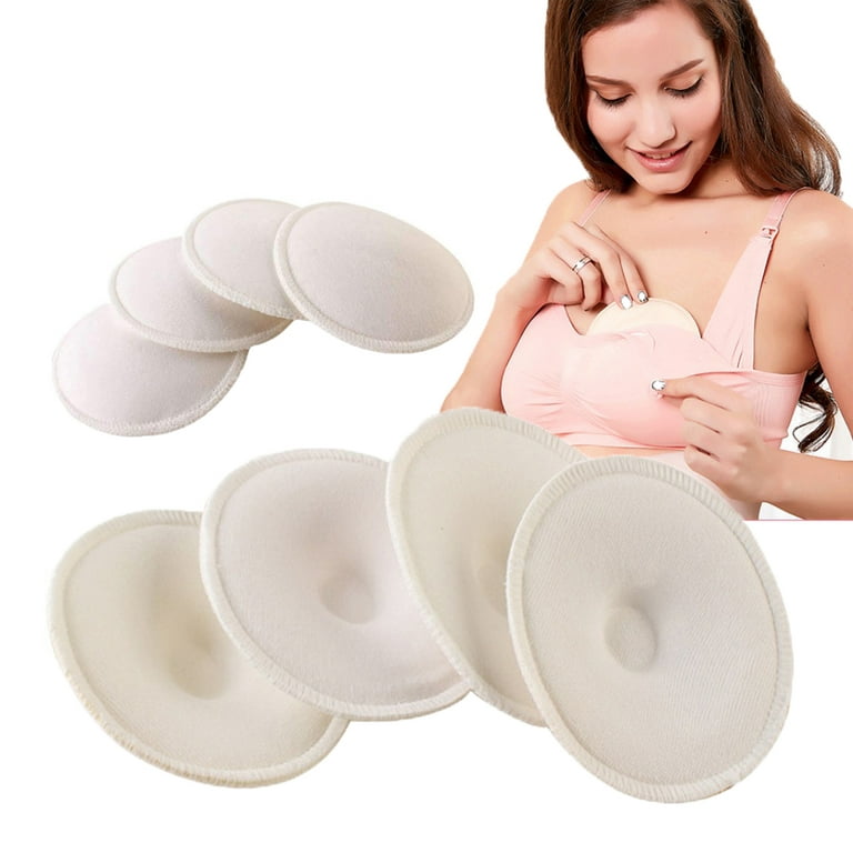 4 Packs Nursing Breast Pads Washable Reusable Breastfeeding Cotton Pads for Overnight Leak Protection - Pastel Touch, White