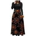 thumbnail image 3 of Neewe Halloween Dresses Womens Long Sleeve Cocktail Swing Dress Skeleton Pumpkin Printed Party Costume, 3 of 4