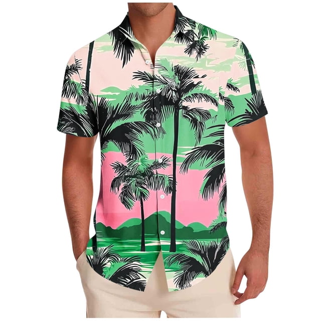 Mens Casual Manga Corta Botón Abajo Camisas Impresas Bolsillo Turndown Cuello Blusa para Verano Al Aire Libre Casual Uso Diario Hombre Manga Corta Botón Abajo Camisas con Bolsillo