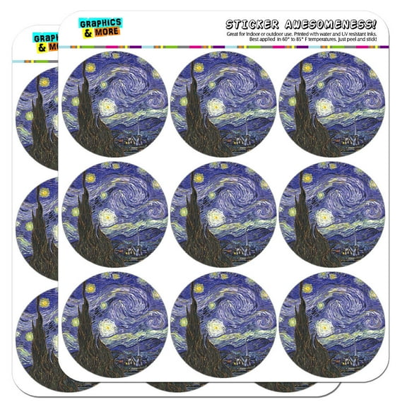 Starry Night Vincent Van Gogh 2" Scrapbooking Crafting Stickers