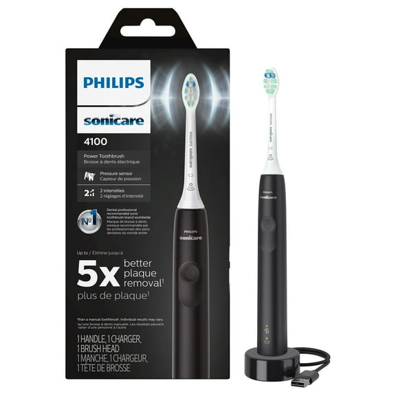 Philips Sonicare 4100 Power Toothbrush, Rechargeable Electric Toothbrush with Pressure Sensor, Black (HX3681/24)