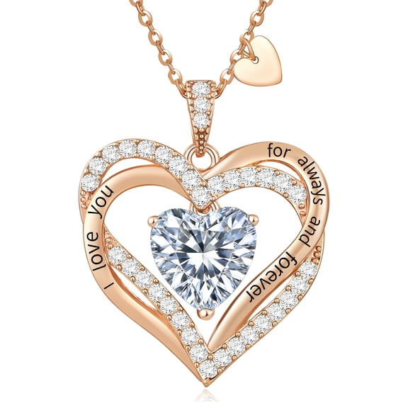 HESHPAWS Love Pendant Necklaces for Women With Birthstone Zirconia, Christmas Birthday Anniversary Jewelry Gift for Women Wife