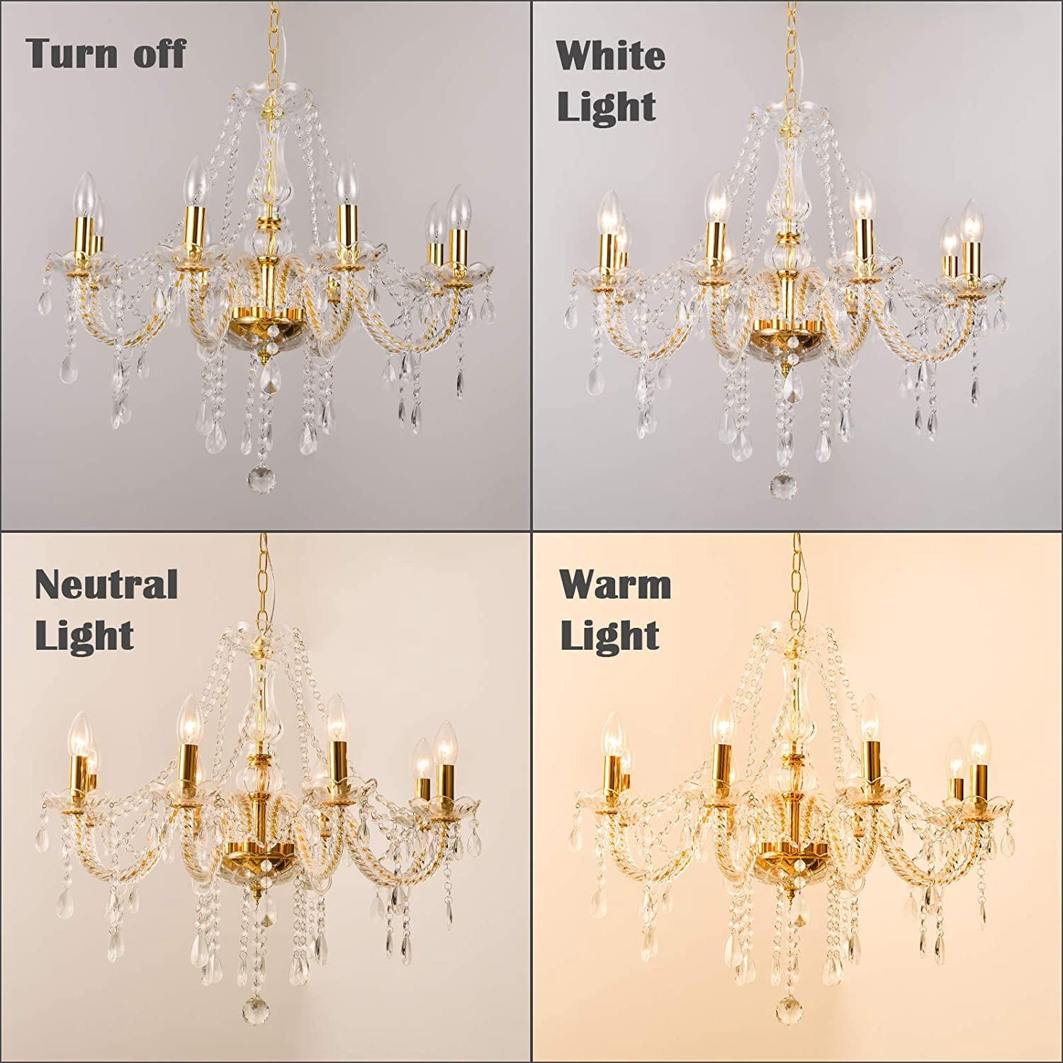 Datingday Gold Crystal Chandelier Lighting,8 Lights Chandeliers for Dining Room,K9 Crystal Pendant Ceiling Lamp,Modern Ceiling Light for Living Room Bedroom Hallway Entry,E12 Base(8 Lights)