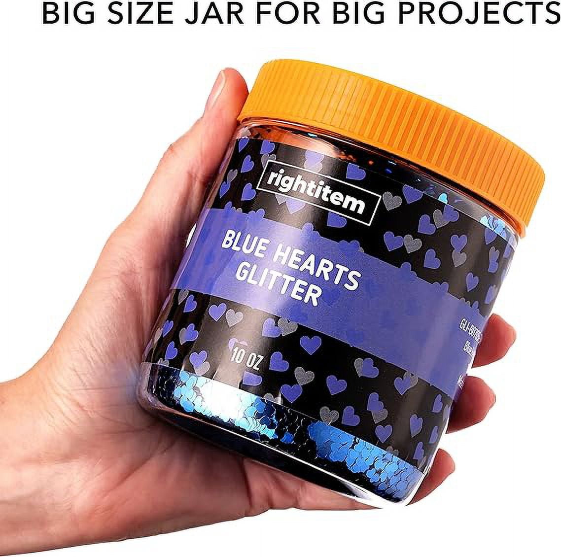Nail Glitter - Blue Hearts Chunky Glitter in Jar - 10 Oz Glitter for Crafts - Glitter for Slime - Face Glitter - Candle Glitter - Body Glitter