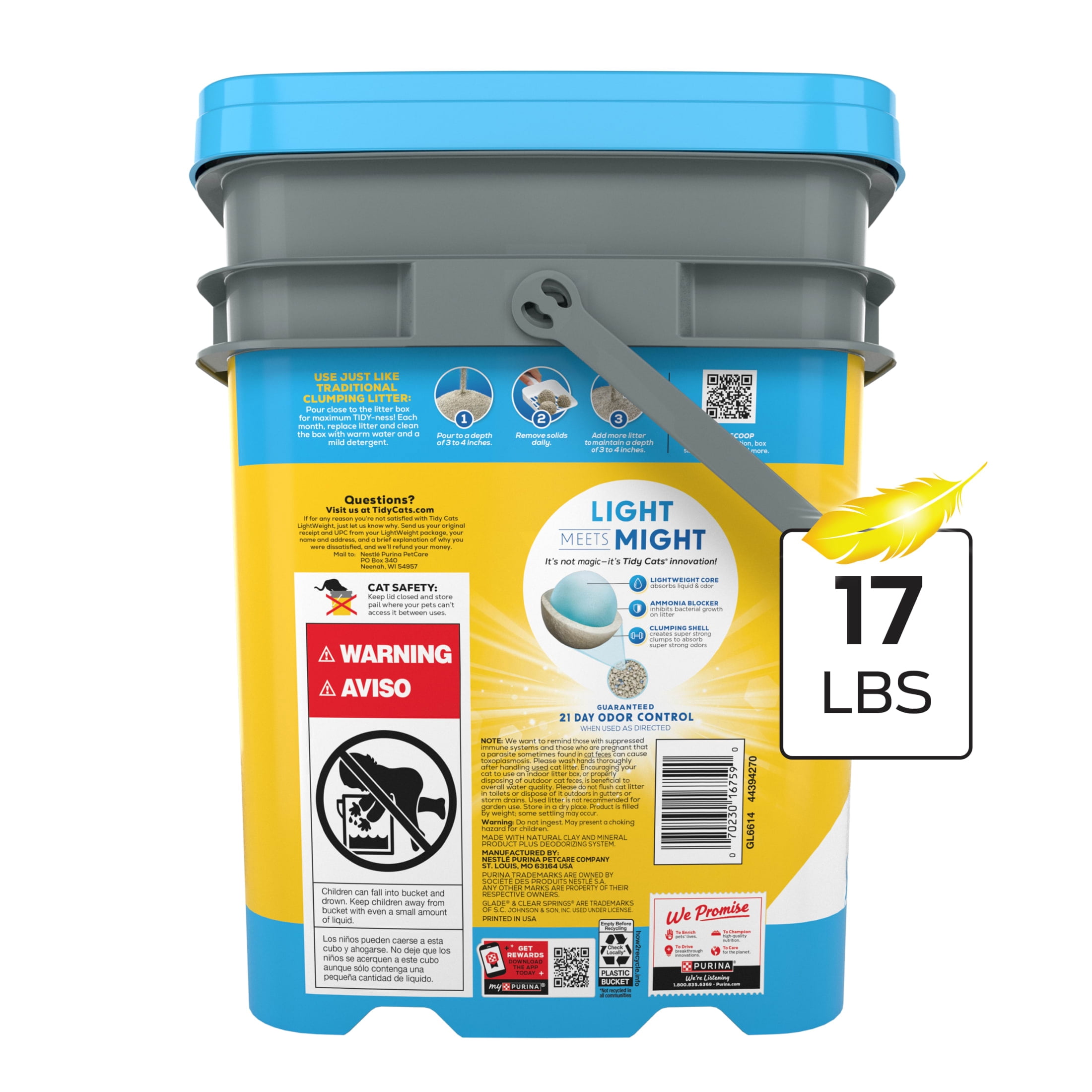 Purina Tidy Cats LightWeight Clumping Cat Litter, Glade Clear Springs Scent, 17 lb Pail