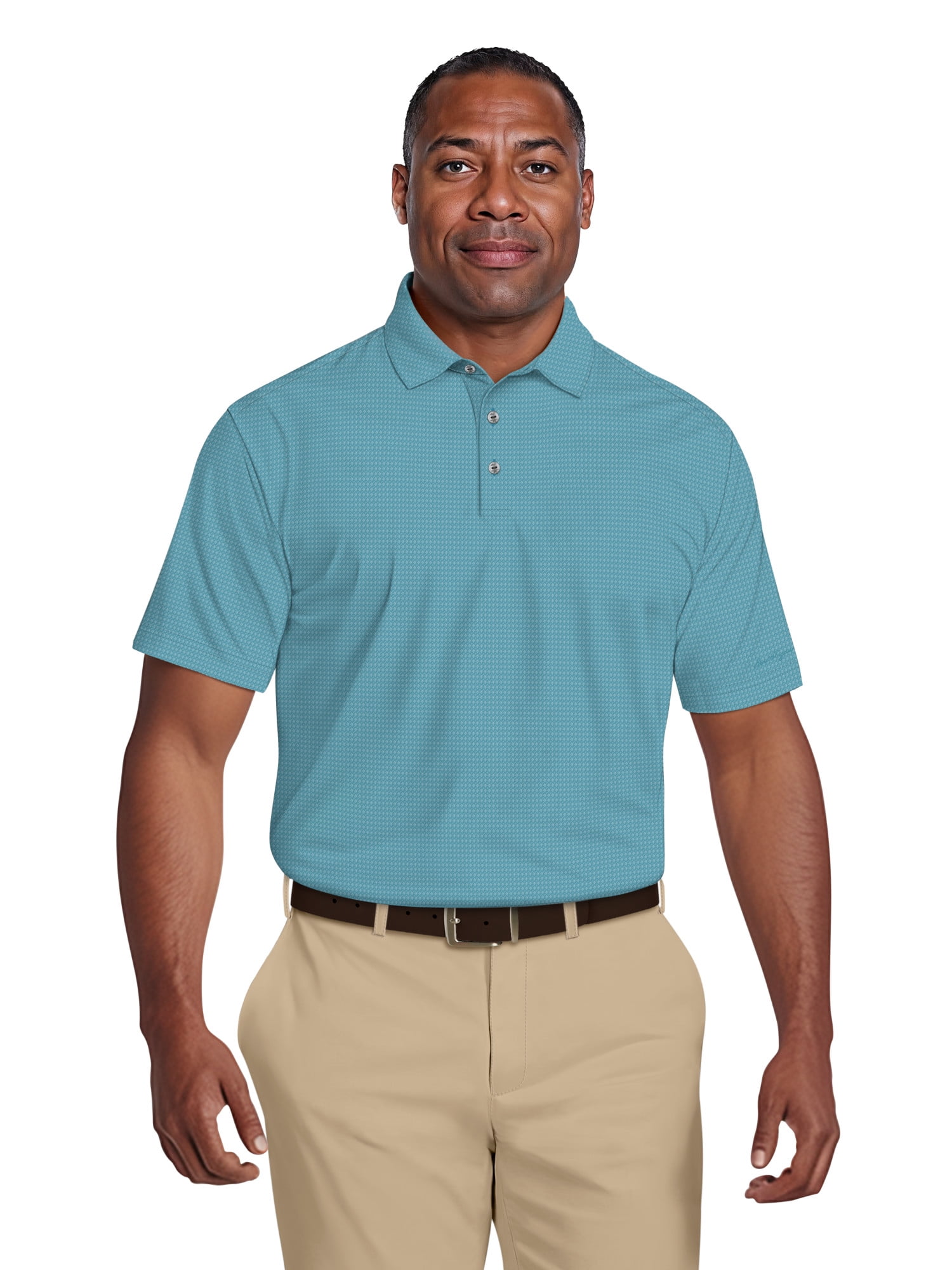 Ben Hogan Men's & Big Men's Performance Eco Mini Geo Jacquard Short Sleeve Polo Shirt, up to 5XL