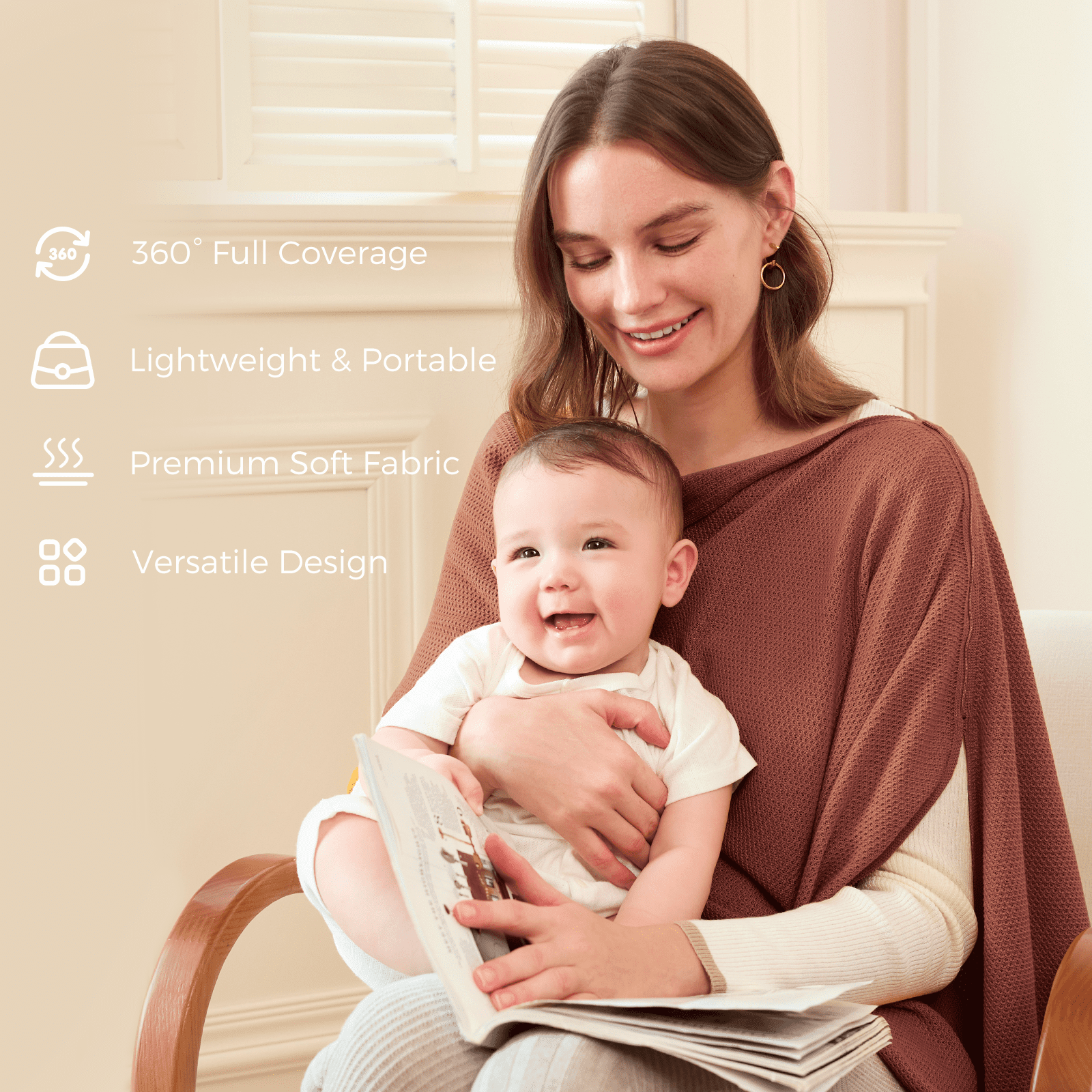 Momcozy Nursing Cover for Breastfeeding, Breathable Soft Privacy Poncho, Multi-Use Nursing Shawl, Portable Breast Feeding Covers for Women, Includes Laundry Bag