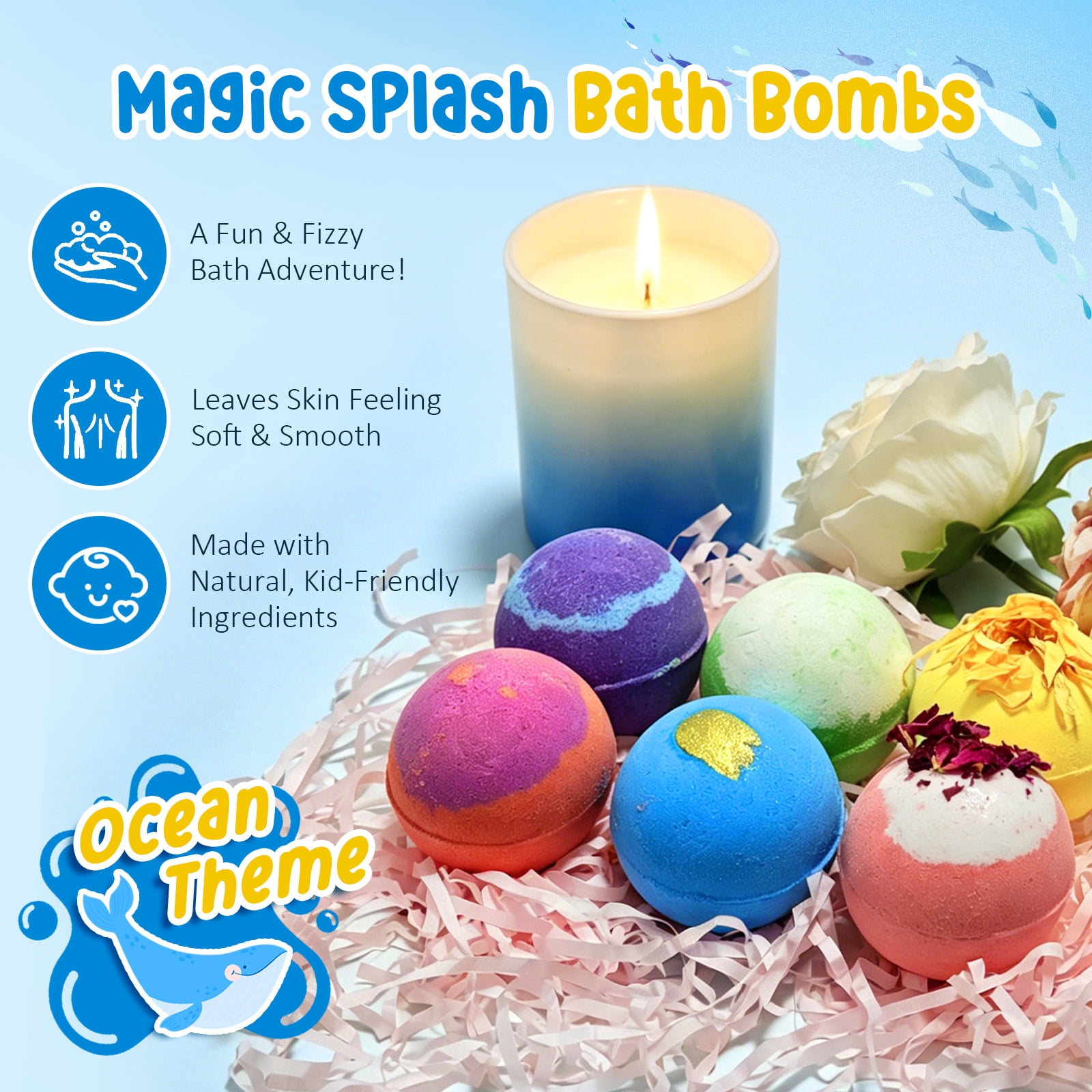 2 Pack Bath Bombs for Kids, 6 Pcs Bath Bombs with Surprise Toy inside, Natural & Organic