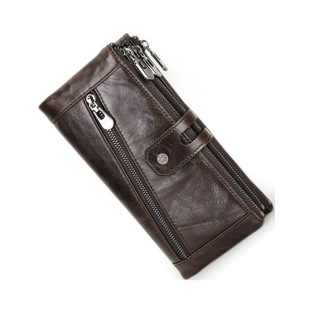 Minnieouse Cartera de cuero para mujer, monedero de repuesto con cremallera, tarjetero de Color sólido, monedero elegante, Notecase, regalo de Carteras Café