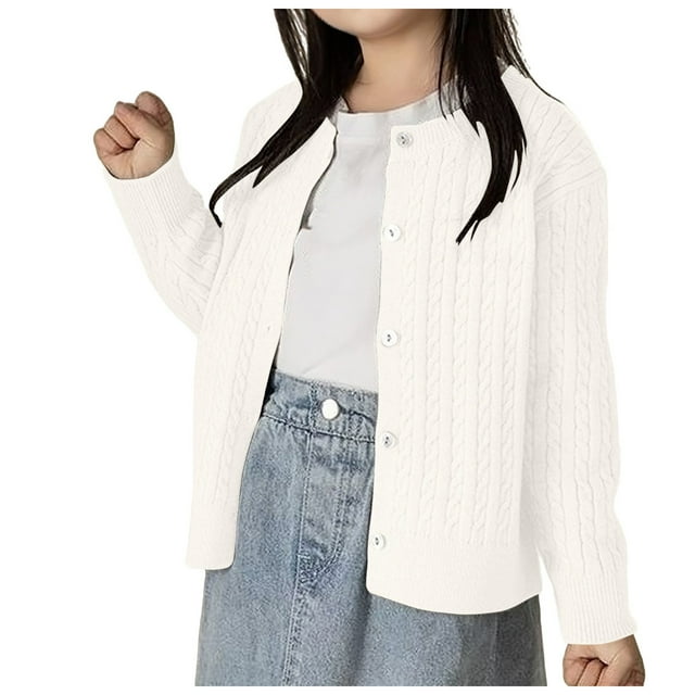 Mepaouo Girls Cardigan Sweater School Uniforms Toddler Long Sleeve Button Knit Solid Sweaters Tops White 90
