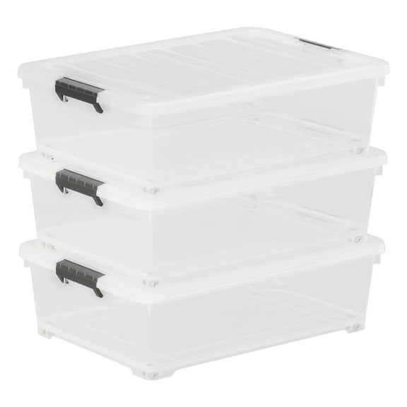 Buyitt 25 Quart Clear Plastic Latch Storage Box with Wheels, Under Bed Storage Box, 3 Pack