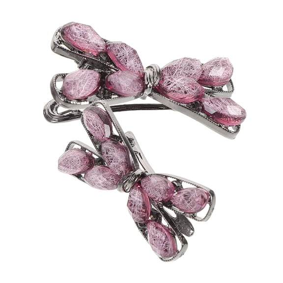 LOLIPPYY 2Pcs Purple Rhinestone Bow Hair Clips Elegant Duckbill Clips for Hair Decoration and Styling