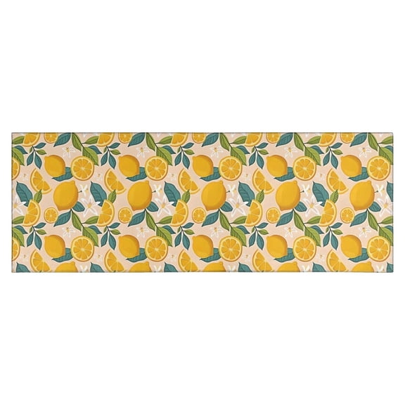 Yellow Lemon Fruit Flowers Pink Pattern Kitchen Rug Mat,Kitchen Runner Rugs Non Skid Washable,Decorative Kitchen Floor Mats for Kitchen,Sink,Laundry,17"X47"