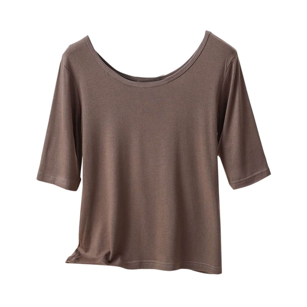 Mujeres de Verano Tops Suelto Ajuste Color Sólido 1/2 Manga Cuello Redondo Top Casual, Blusa de Poliéster de Moda para las Mujeres, Lavado de Manos Primavera Y Verano