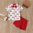 thumbnail image 2 of Tisuna Kids Gentleman Outfit Sets For Boys Cartoon Car Print Short Sleeve Button Down Shirts And Shorts Set Handsome Soft Toddler Boys Formal Outfits Size 6-12 Months Red, 2 of 8