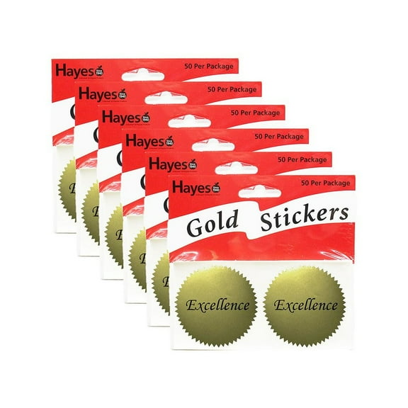 Hayes Publishing Excellence 2" Gold Certificate Seals, 50 Per Pack, 6 Packs