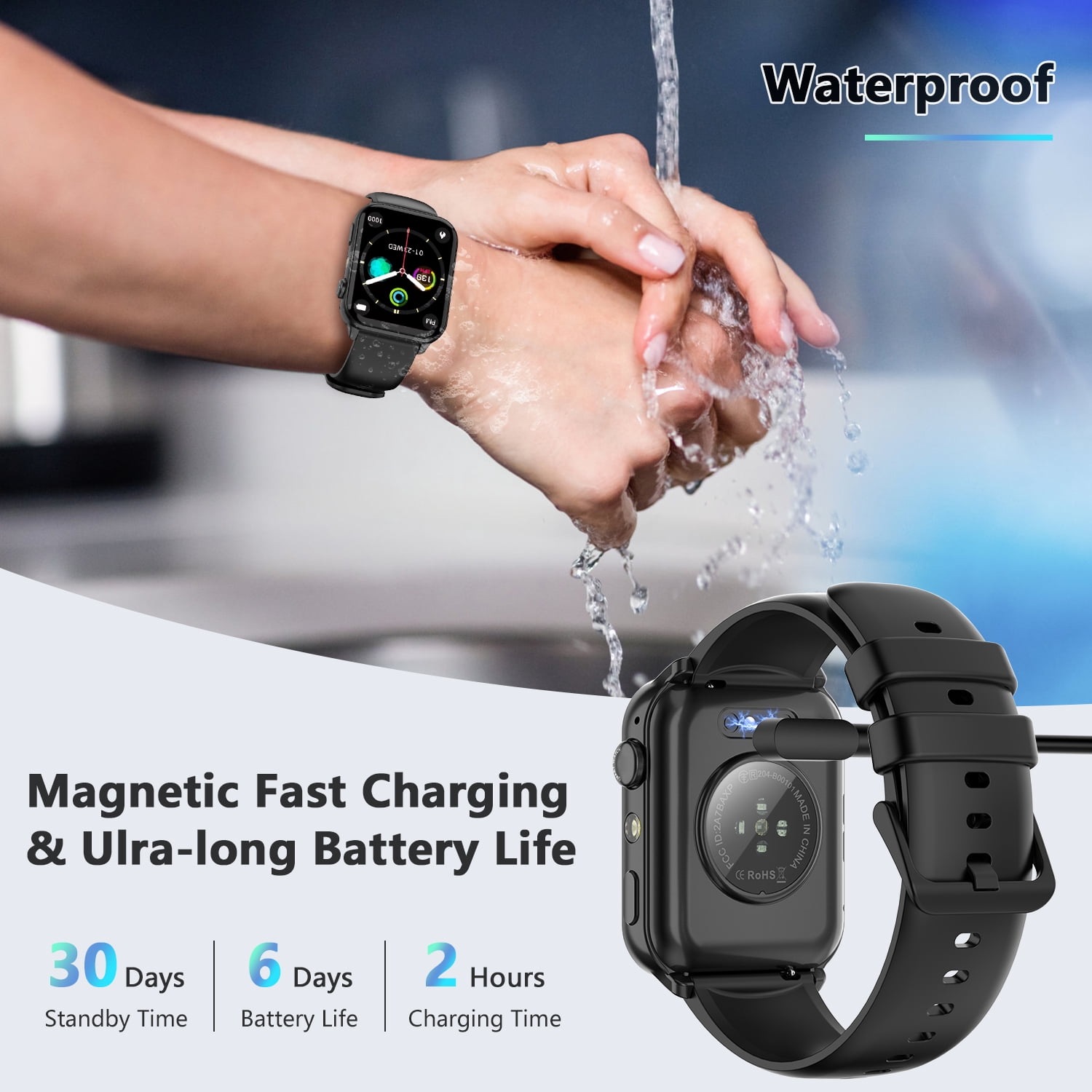 Blackview 1.91-inch Men Women's Smartwatch with Answer/Make Calls/100+ Sports Modes/Message Reminder,fits for Android Iphone Samsung Devices,Black