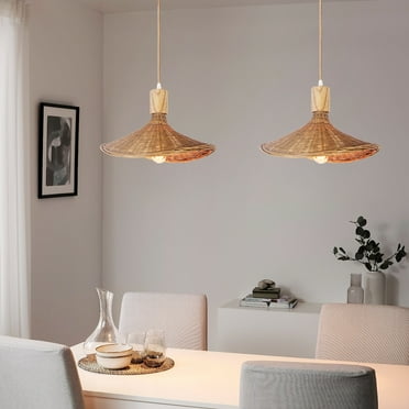 IC INSTANT COACH Boho Rattan Pendant Light Fixture, 2-Light Natural Style Hanging Light Bamboo Handwoven  Hanging Lamp for Farmhouse Bedroom Living Room Dining Room