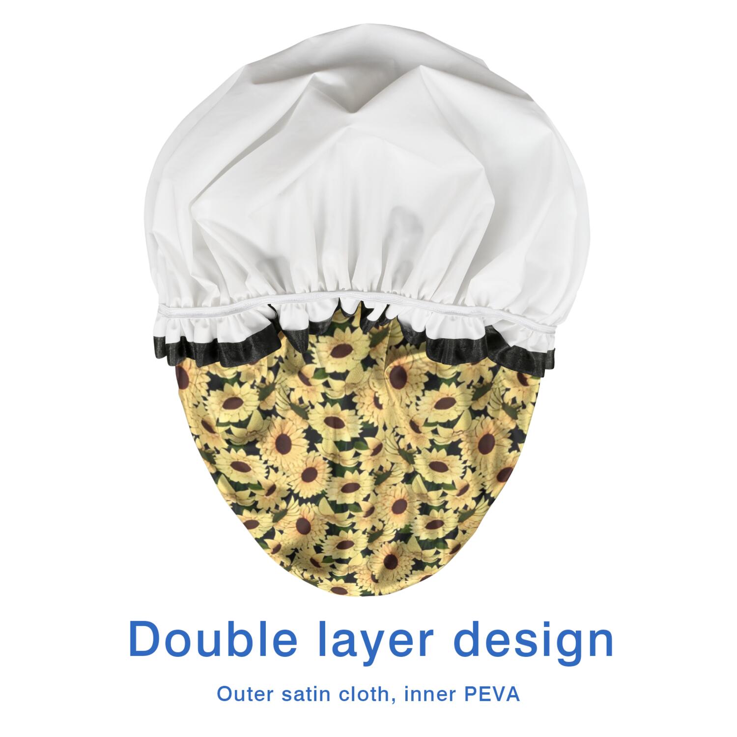Shower Caps,Yellow Sunflower Pattern Waterproof Shower Cap for Women 4 Pieces,Double Reusable Hair Cover for Shower PEVA Elastic Stretch Hem
