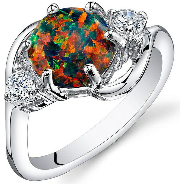 1.75 ct Round Created Black Opal and Cubic Zirconia Ring in Sterling ...