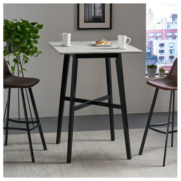 Modern Bar Height 42" Dining Table, Rubberwood Legs and Laminate Table Top, Gray Finish, Black
